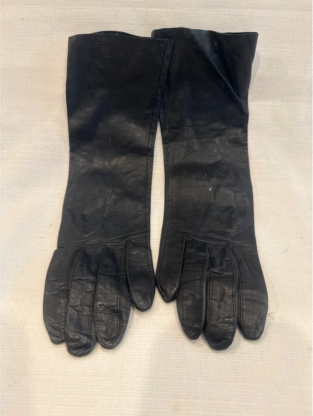 Vintage Long Black Leather driving Gloves size 6 1/2